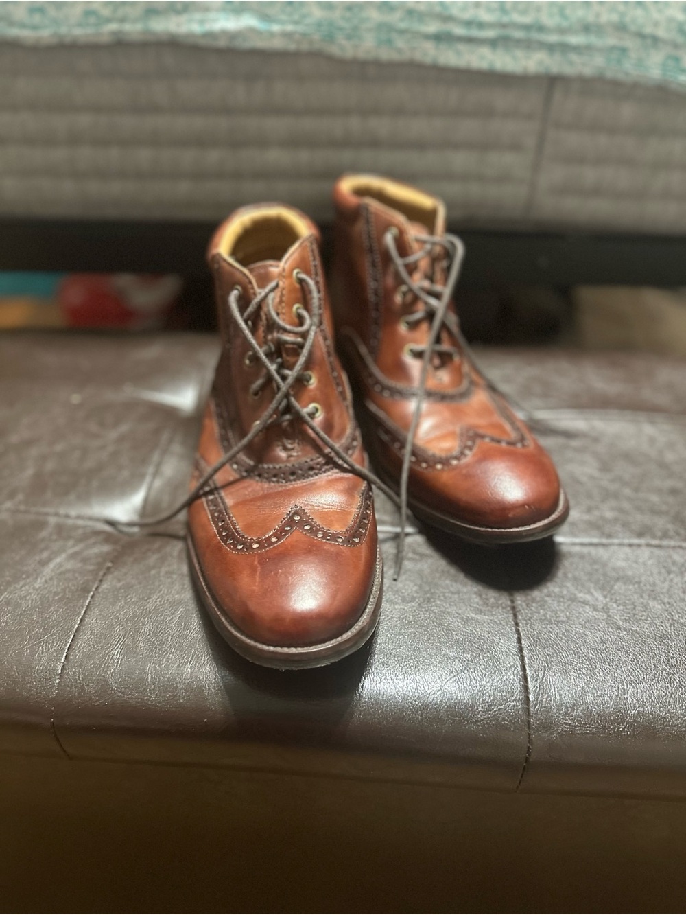 Cole Haan Brown Leather Brogue Lace-Up Boots